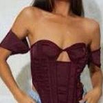 Pretty Little Thing  Plum Premium Constructed Satin Bardot Corset Top NWT size 4 Photo 0