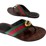 Gucci  Kika Interlocking GG Web Stripe Flat Thong Sandals Red Green Size EU 38 Photo 0