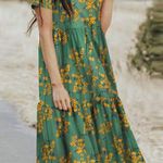 Green and Yellow Floral Midi Dress Size M Photo 0