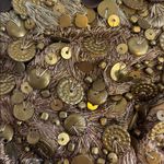 GOLD SEQUIN BEADED WRISTLET WITH BROWN LEATHER NO BRAND TAG MADE IN INDIA Photo 3