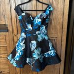 Windsor Blue Ember Satin Floral Formal Hoco Mini Dress Off Shoulder Sweetheart 8 Photo 1