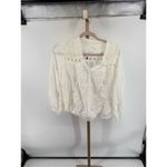 Anthropologie  Embroidered Shirt Long Sleeve White Crochet Lace Size Small Photo 7