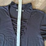 Iris Solid Black V-neck cut out lace up choker shirt Photo 3