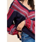 Free People • Copenhagen thermal knit top balloon sleeve mixed media navy red Photo 5