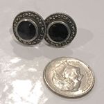 Onyx Vintage Marcasite & Heart Shaped Sterling Studs Photo 3