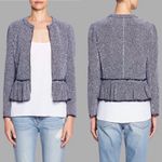 Rebecca Taylor Tweed Peplum Jacket Size 2 Blue Frayed Hem Preppy Classic Chic Photo 1