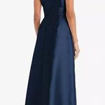 Alfred Sung NWT Draped One Shoulder Satin Maxi Dress Formal Midnight Navy Size 2 Photo 1