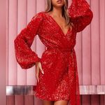 Hello Molly  Static Memory Sequin Dress In Red Photo 1
