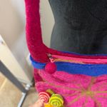 Handmade  in Nepal 100% Wool Felted Purse Shoulder Pink Floral Zip Rose Flower Photo 2