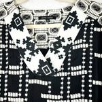 John Mark  Embroidered Blouse Top Womens Large V-Neck 3/4 Sleeve Boho Black White Photo 2