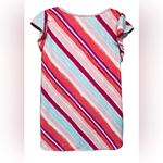 Flamingo Stripe Multicolored Pattern Short Sleeve Blouse Size Large Top Photo 5