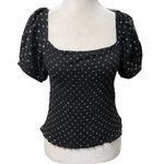 Japna Black & White Smocked Crop Top with Short Puff Sleeves Size Large Photo 2