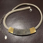 MARJORIE BAER Southwestern Two Tone Silver Gold Mesh Chain Wire Wrapped Pendant Photo 0