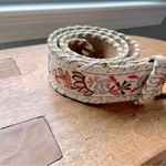 White Leather Embroidered Woven Floral Boho Belt Hippie Y2K Photo 1