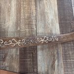 Brown Embroidered Leather Belt with Silver Buckle Photo 3