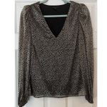 1.STATE Floral Balloon Sleeve Blouse Sz MED Black Glitter Gold Holiday Party Photo 1