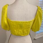 Forever 21 Yellow Sweetheart Puff Sleeve Plunging Tie-Front Crop Top Size Medium Photo 2