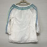Vineyard Vines  White and Blue Embroidered Tassle Tie Peasant Women's Top XXS Photo 3