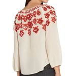 Tory Burch Cream Silk Embroidered Mirror Sequin Off Shoulder Blouse size 6 Photo 2