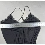 Free People  Black Lace Trim Satin Cami Bodysuit Lingerie Photo 2