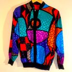 RARE NWT DEADSTOCK Vintage 80s Abstract Picasso Satin Bat Sleeve Loose Top 6 Black Size M Photo 0