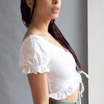 Storets NWT  White Eyelet Cinched Front Crop Top S/M Photo 1
