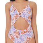 Lucky Brand Lucky Purple And Orange Cutout Front One Piece Swimsuit Size Small Photo 0