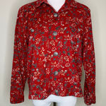 Christopher & Banks  Red Floral Corduroy Shacket Jacket Sz Small Photo 0