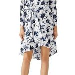 Osman Suzie White Floral Print Long Sleeve Tie Waist High Low Shirt Dress Sz 12 Photo 0