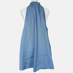 Anthropologie Pilcro Blue Ruffle Tie Neck 100% Linen‎ Top Sz L Photo 4
