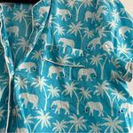 J. Crew Factory Elephant Print Cotton Short Sleeve Button Up Pajama Top Large Blue Photo 2