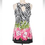 Cache Vintage  Y2K Zebra Floral Rose Garden Sleeveless Babydoll Mini Dress Size M Photo 3