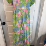 VTG 1960's Hawaiian Fashions Floral Maxi Dress Empire Waist Ruffle small Blue Photo 5