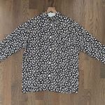 Vintage Ditsy Floral Print Long Sleeve Crepe Shirt Jacket Navy and Cream Medium Blue Photo 3