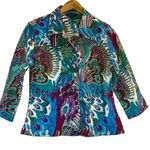 Kaktus Women’s Colorful Wearable Art Jacket Size Large Peacock Abstract Art Photo 0