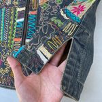 Chico's Y2K Funky Chico’s Denim Abstract Floral Embroidered Colorful Zip Up Vest Jacket Photo 9
