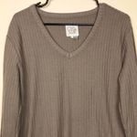 Chaser Women’s Waffle Knit Brown V-Neck Long Sleeve Shirt Photo 1