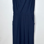Uniqlo  Navy Wide-Leg Surplice Sleeveless Knit Jumpsuit Size Small Stretchy‎ Photo 0