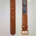 Gucci  Brown Leather & Denim Square Buckle Belt Photo 1