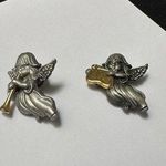 Lot Of 2 Signed Daria Brooch / Pin Pewter Angel Cherubs Musical Instrument Silver Photo 0