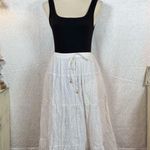 Liz Claiborne Beach babe White Broomstick Maxi Silver Gold Stripe Skirt Sz L Photo 0