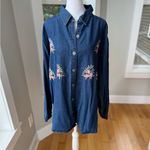Vintage New Direction Pink Floral Embroidered Blue Denim Jean Shirt Size XL Photo 10