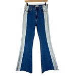 Cello Flare Jeans Juniors 7 Two Tone Medium Wash High Rise Raw Hem Retro Y2K 70s Photo 1