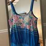Beach House Floral Blue Women's Tankini Top 18W Photo 0