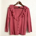 Talbots Womens Cardigan Sweater Pink V-Neck Button Ruffle Neckline Size Large Photo 0