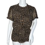 J.Crew  Shirt Womens Small Brown Cheetah Print Ruffle Neck Peplum Rockabilly Edgy Photo 0