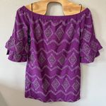 Boston Proper NEW  Metallic Lace Detail Off The Shoulder Shift Dress Purple Large Photo 2