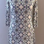 Jean Pierre Klifa Dress Size Small White Blue Beach Resort Shift Midi Stretch Photo 0