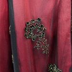 Adrianna Papell Vintage Papell Boutique Red Black Velvet Floral Midi Dress Dark Romantic Fairy Photo 13