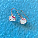 Sanrio HELLO KITTY  sterling silver .925 stamped pierced wire dangle earrings NEW Photo 2